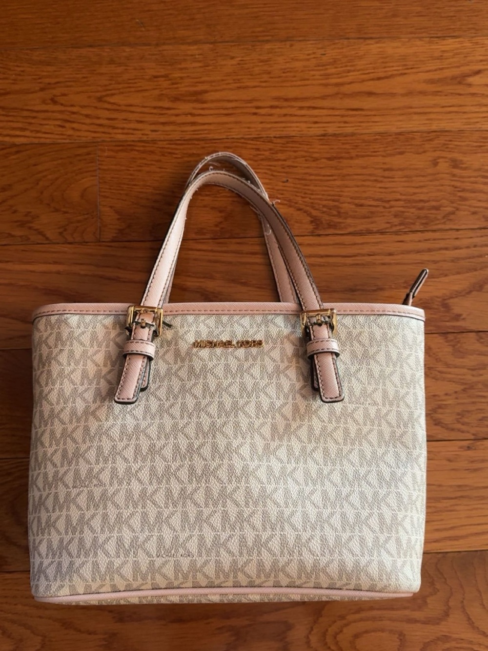 Michael Kors Beige and Light Pink Signature MK Tote